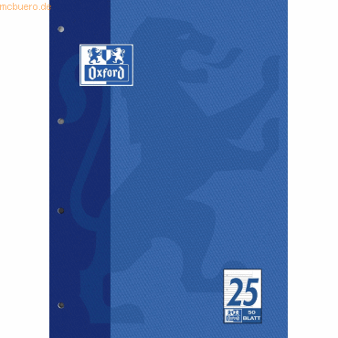 5 x Oxford Berufsschulblock A4 Lineatur 25 mit Rand liniert 50 Blatt 5 x Oxford Berufsschulblock A4 Lineatur 25 mit Rand liniert 50 Blatt von Oxford