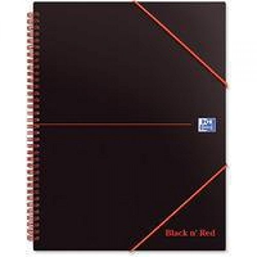 Hamelin Meetingbook H66071 PP Deckblatt, Doppelspirale, mit Gummizug, 3 Klappen, A4+, schwarz/rot, 5er Pack von Black n' Red