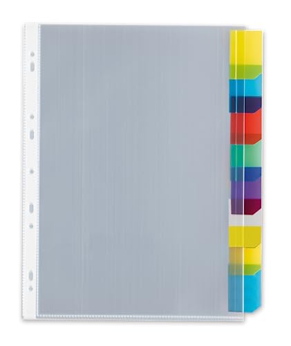 OXFORD 10 Packungen mit je 8 gelochten Fächermappen mit farbigen Registerkarten, A4XL, Polypropylen, glatt, Dicke 11/100, farblos von Oxford