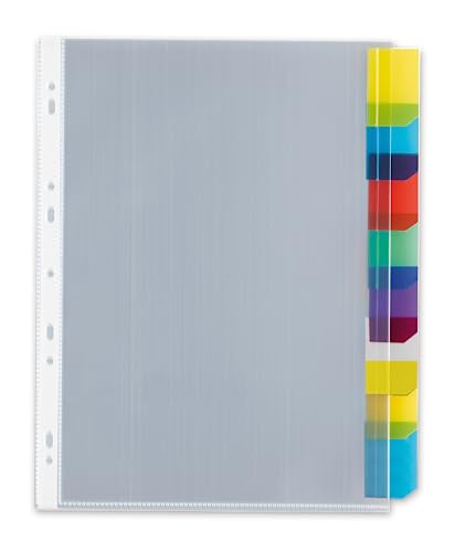 OXFORD 10 Packungen mit je 8 gelochten Fächermappen mit farbigen Registerkarten, A4XL, Polypropylen, glatt, Dicke 11/100, farblos OXFORD 10 Packungen mit je 8 gelochten Fächermappen mit farbigen Registerkarten, A4XL, Polypropylen, glatt, Dicke 11/100, farblos von Oxford