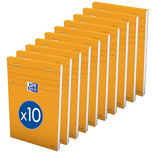 OXFORD 10er-Pack note pads Orange 11x17cm, kleine Karos, 5 mm, 80 Blatt, geheftet, Deckblatt beschichtet orange von Oxford