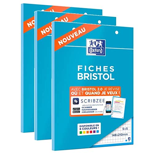 OXFORD 3 Blöcke à 30 Karteikarten Bristol perforiert 2.0 A5 Q5/5 blaue Kanten von Oxford