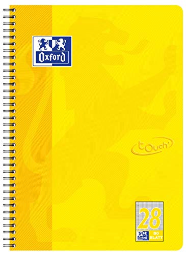 Oxford Touch Collegeblock A4 kariert mit Doppelrand, 80 Blatt, gelb von Oxford