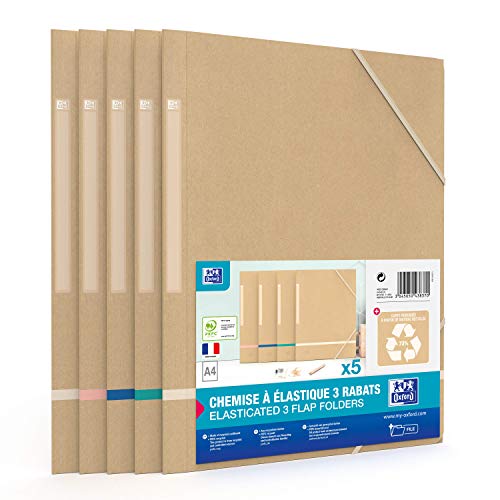 OXFORD Touareg 5 Hüllen aus Karton, 3 elastische Klappen, A4, Umschlag aus recyceltem Papier, Beige & farblich sortierte Bänder OXFORD Touareg 5 Hüllen aus Karton, 3 elastische Klappen, A4, Umschlag aus recyceltem Papier, Beige & farblich sortierte Bänder von Oxford