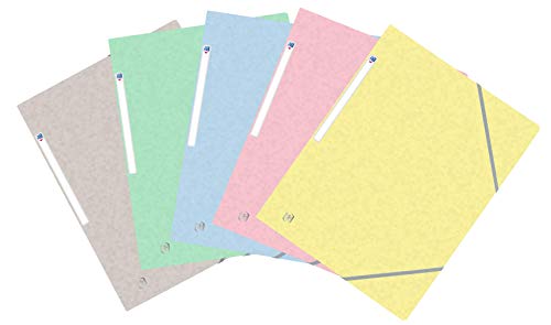 OXFORD 50 Stück Mappen, 3 Klappen, Top File + A4 mit Gummizug, Umschlag Karte, Pastellfarben von Oxford
