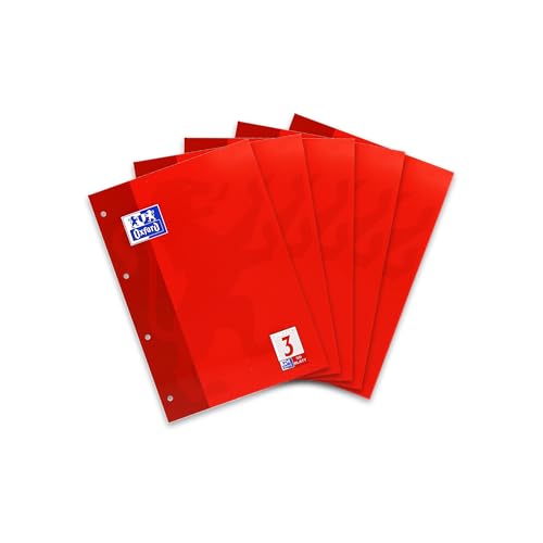 Oxford Arbeitsblätter-Block A4 liniert, 50 Blatt, Lineatur 3 (3. Klasse), rot, 5 Stück von Oxford