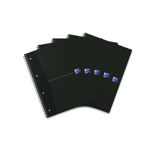 Oxford Collegeblock A4, kariert mit Rand 140 Seiten, smart black/schwarz, 5 Stück von Oxford