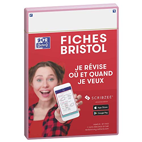 OXFORD Revision 2.0 Karteikarten, DIN A5 (14,8 x 21 cm), weißer Hintergrund, einfarbig, Vorder- / Rückseite, rosa Rahmen, 50 Stück von Oxford