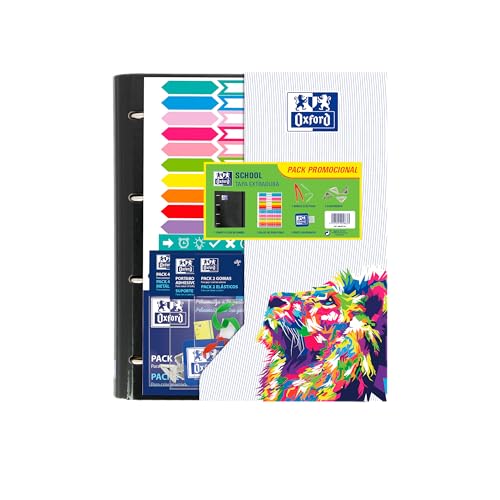 OXFORD Ringbuch mit 4 Ringen im A4-Format mit 5 x 5 kariertem Nachfüllpack und 5 Bänderfarben, extra fester Deckel, enthält zwei Gummibänder, vier Brieftaschen, ein Stifthalter und Aufkleber OXFORD Ringbuch mit 4 Ringen im A4-Format mit 5 x 5 kariertem Nachfüllpack und 5 Bänderfarben, extra fester Deckel, enthält zwei Gummibänder, vier Brieftaschen, ein Stifthalter und Aufkleber von Oxford