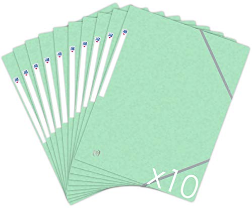OXFORD Topfile+ 10 Dokumentenmappen aus Karton, 3 Klappen, Format A4, Gummibandverschluss, Pastellgrün von Oxford