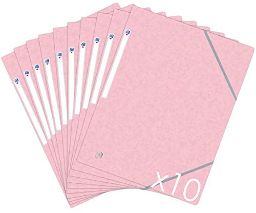 OXFORD Topfile+ 10 Dokumentenmappen aus Karton, 3 Klappen, Format A4, Gummibandverschluss, Pastellrosa von Oxford