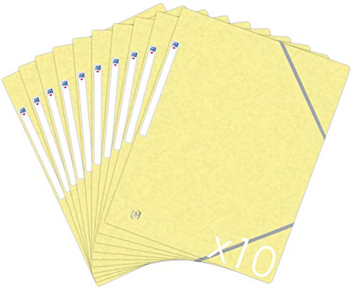 OXFORD Topfile+ 10 Stück Mappen, Karton, 3 Klappen, Format A4, Gummibandverschluss, Pastellgelb von Oxford