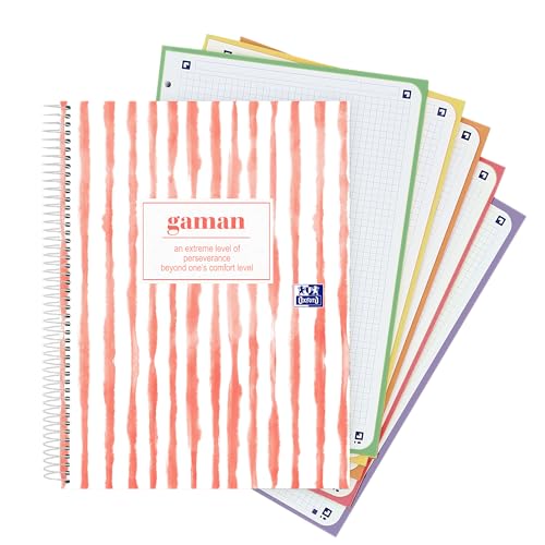 Oxford, Notizbuch A4+, kariert, 5 x 5 cm, extra fester Einband, 120 Blatt, 5 Countfarben, 4 Löcher, schönes Notizbuch Japandi, Design Gaman Oxford, Notizbuch A4+, kariert, 5 x 5 cm, extra fester Einband, 120 Blatt, 5 Countfarben, 4 Löcher, schönes Notizbuch Japandi, Design Gaman von Oxford