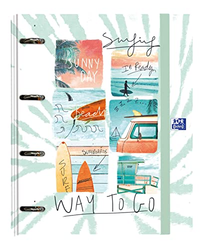 Oxford, A4+ 4 Ringbuch, extra Cover, Gummizug, inklusive Nachfüllraster 5x5 mit 5 Farbbändern, Motiv: Surf von Oxford