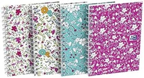 Oxford – 1 Notizbuch Blumenmotiv – Spiralbindung – 10,5 x 14,8 cm – 50 Blatt / 100 Seiten – kleine karierte Seiten – verschiedene Farben von Oxford