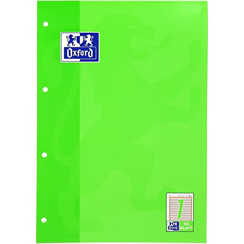 Oxford 100050340 Arbeitsblock Linien 1 - A4, 50 Blatt, 90 g/qm, 4-fach Lochung von Oxford