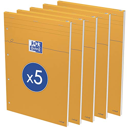 Oxford 100106286 Notizblock - Everyday A4+ gelocht, liniert mit Rahmen, 80 Blatt, /m², 5-er Pack, orange von Oxford