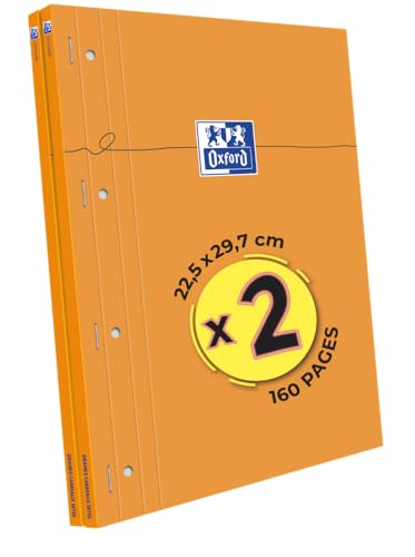 Oxford 2 Stück Notizblock, gelocht, orange, A4 + große Seyès-Karos, 80 Blatt, geheftet, seitlich, beschichtet, Orange Oxford 2 Stück Notizblock, gelocht, orange, A4 + große Seyès-Karos, 80 Blatt, geheftet, seitlich, beschichtet, Orange von Oxford