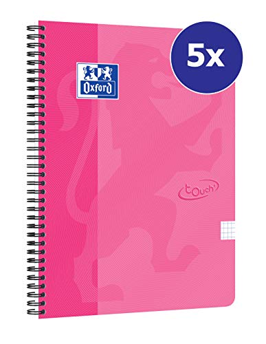 Oxford 400118802 Collegeblock Touch rosa A4 5er Pack kariert 140 Seiten Schreibblock Notizblock Schulblock von Oxford