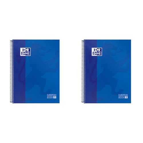 Oxford A4 European Book 1, kariert, 160 Seiten mit farbigen Rändern, mit Whiteboard, Hardcover, blau (Packung mit 2) von Oxford