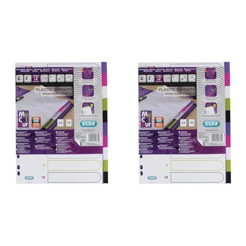Oxford A4 Kunststoff-Register myColour, blanko, 10 Blatt, 10-teilig (Packung mit 2) von Oxford
