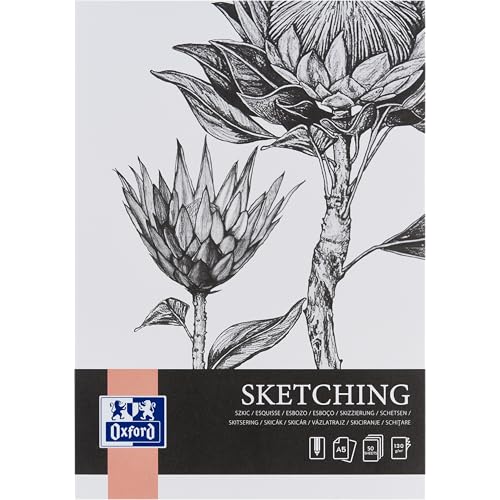 Oxford Artistic Skizzenblock A5 50 Blatt, Geklebt Zeichenblock, Sketchbook, Kunstblock 130g/m² säurefreies Papier, Zeichenheft mit stabiler Rückpappe, Skizzenheft für Zeichnen & Skizzen von Oxford