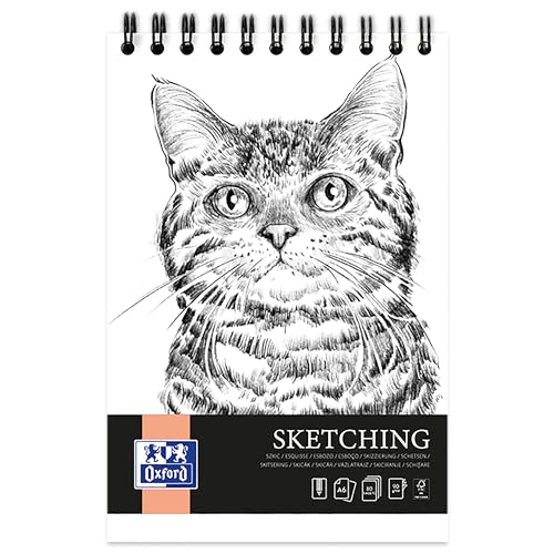 Oxford Artistic Skizzenblock A6 Katze, 80 Blatt, Zeichenblock mit Spirale, Sketchbook, Kunstblock 90g/m² säurefreies Papier, Zeichenheft mit stabiler Rückpappe, Skizzenheft für Zeichnen & Skizzen von Oxford