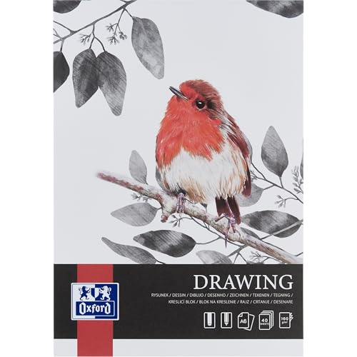 Oxford Artistic Zeichenblock A6 40 Blatt, Geklebt Zeichenblock, Sketchbook, Kunstblock 160g/m² säurefreies Papier, Zeichenheft mit stabiler Rückpappe, Skizzenheft für Zeichnen & Skizzen von Oxford