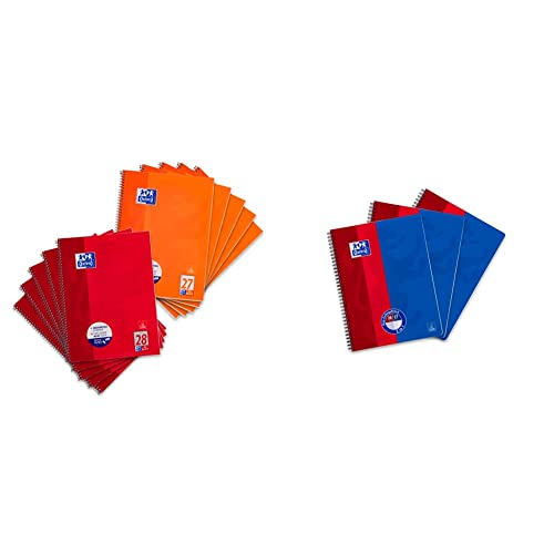 Oxford Collegeblock A4 kariert und liniert, 80 Blatt, rot und orange, 10 Stück & Collegeblock Duo A4 kariert und liniert, 80 Blatt, rot/blau, 3 Stück Oxford Collegeblock A4 kariert und liniert, 80 Blatt, rot und orange, 10 Stück & Collegeblock Duo A4 kariert und liniert, 80 Blatt, rot/blau, 3 Stück von Oxford