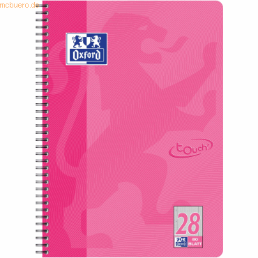 10 x Oxford Collegeblock Touch A4+ kariert 80 Blatt Optik-Paper pink von Oxford