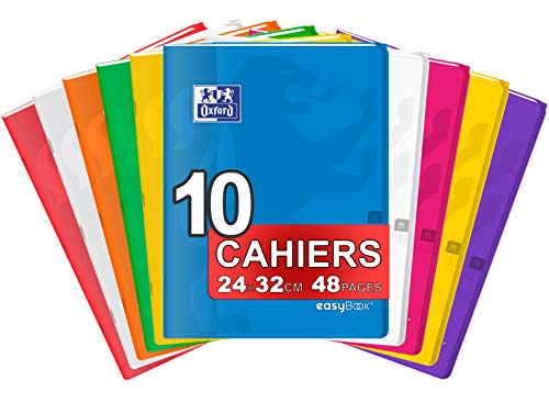 Oxford EasyBook 10 Hefte, große Formate, 24 x 32 cm, 48 Seiten, kariert, 90 g, verschiedene Farben von Oxford