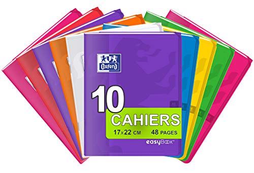 Oxford EasyBook Hefte, klein, 17 x 22 cm, 48 Seiten, große Karos, 90 g, verschiedene Farben, 10 Stück von Oxford