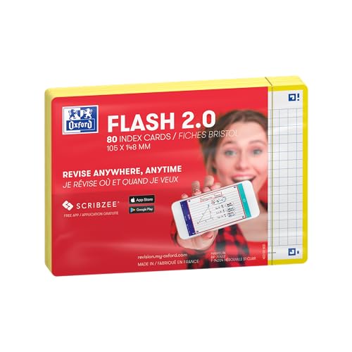 Oxford FLASH 2.0 Karteikarten A6, Lernkarten, 105x148mm, kariert, gelb, 80 Blatt von Oxford