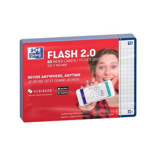 Oxford FLASH 2.0 Karteikarten A6, Lernkarten, 105x148mm, kariert, maine-blau, 80 Blatt von Oxford