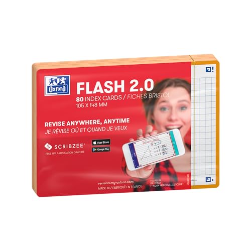 Oxford FLASH 2.0 Karteikarten A6, Lernkarten, 105x148mm, kariert, orange, 80 Blatt von Oxford