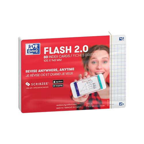 Oxford FLASH 2.0 Karteikarten A6, Lernkarten, 105x148mm, kariert, weiss, 80 Blatt von Oxford