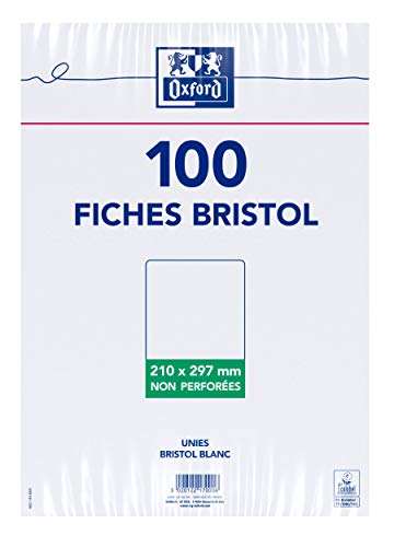 Oxford Fiches bristol, 100 Blatt, A4, Weiß (unperforiert), 21 x 29,7 cm von Oxford