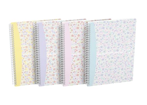 Oxford Spiral Notizbuch B5 Floral kariert, 120 Seiten, Softcover, 4 Designs, 5 Stück von Oxford