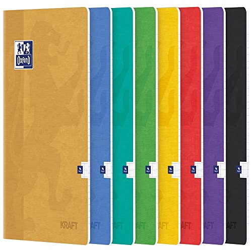 Oxford Heft, A4, 21 x 29,7 cm, große Seyès-Karos, 96 Seiten, geheftet, Einband, Kraftpapier, zufällige Farbauswahl von Oxford