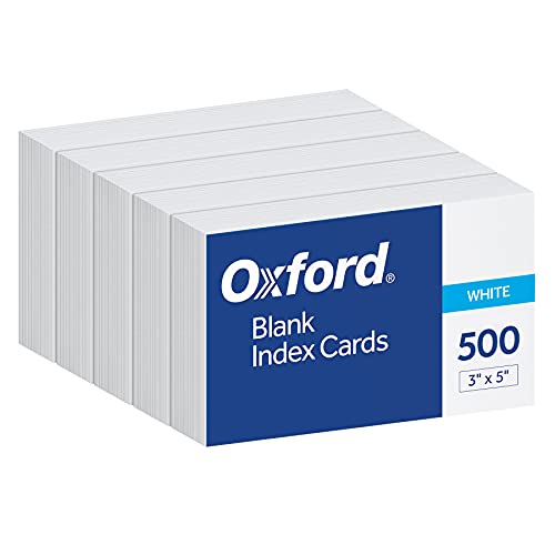 Oxford Karteikarten, 500 Stück, 3 x 5 Karteikarten, beidseitig blanko, weiß, 5 Packungen mit je 100 Stück eingeschweißte Karten (40175) von Oxford