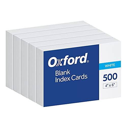 Oxford Karteikarten, 500 Stück, 4 x 6 Karteikarten, beidseitig blanko, weiß, 5 Packungen mit je 100 Stück eingeschweißte Karten (40177) von Oxford