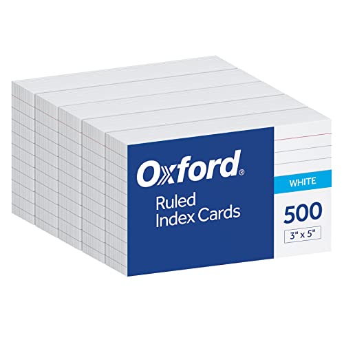 Oxford Karteikarten, 7,6 x 12,7 cm, weiß, liniert auf der Vorderseite, blanko auf der Rückseite, Lernkarten für Schule und Studium, Rezept-Notizkarten, 500 Stück (5 Packungen mit je 100 Stück) (40176) von Oxford
