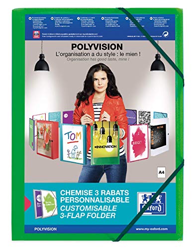 Oxford Kunststoff-Eckspannmappe polyvision, A4, 3 Klappen, grün, 12er Pack von Oxford