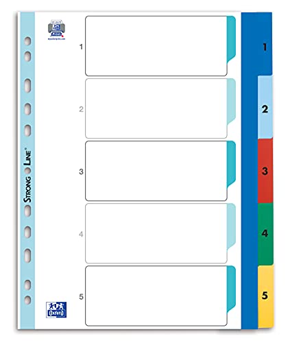 Oxford Kunststoff-Register 100205096 Strong Line, DIN A4 XL, 1-5, 5-farbig, 25er Pack von Oxford