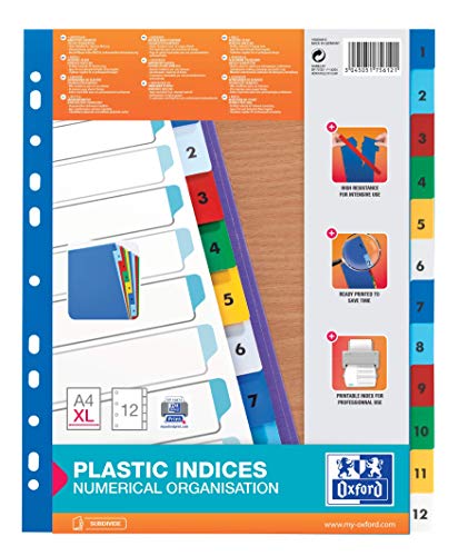 Oxford Kunststoff- Register "Strong Line", DIN A4 XL, 1-12, 6-farbig, 25er Pack Oxford Kunststoff- Register "Strong Line", DIN A4 XL, 1-12, 6-farbig, 25er Pack von Oxford