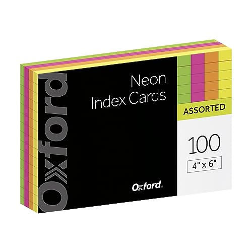 Oxford Neon Index Cards, 4" x 6", Ruled, Assorted Colors, 100 Per Pack (99755EE) von Oxford