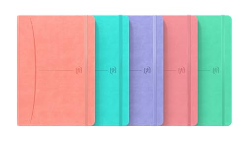 Oxford Notizbuch A5 kariert, Signature, 160 Seiten, Hardcover mit Kunstleder, 5 Pastell Farben, 5 Stück von Oxford