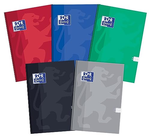 Oxford Notizbuch Kladde A5, 96 Blätter kariert, 5 Stück-Packung Farbenmix von Oxford