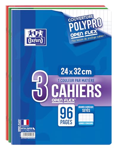 Oxford OpenFlex 3 Hefte 24 x 32 cm, große Seyes-Karos, 96 Seiten, Umschlag aus Polypropylen, 90 g Oxford OpenFlex 3 Hefte 24 x 32 cm, große Seyes-Karos, 96 Seiten, Umschlag aus Polypropylen, 90 g von Oxford