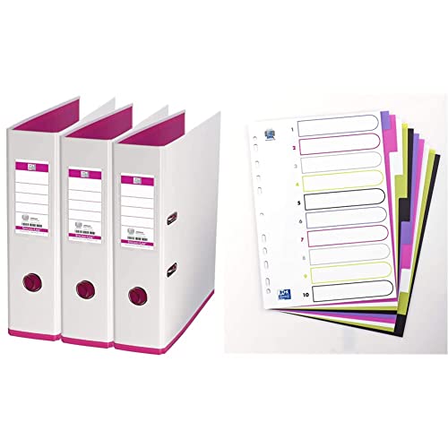Oxford Ordner A4, MyColour, 8 cm breit, zweifarbig weiß und pink, 3 Stück & myColour Kunststoff-Register A4, blanko, 10 Blatt, 10-teilig, multicolor Oxford Ordner A4, MyColour, 8 cm breit, zweifarbig weiß und pink, 3 Stück & myColour Kunststoff-Register A4, blanko, 10 Blatt, 10-teilig, multicolor von Oxford
